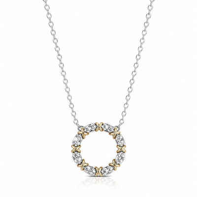 Foto Colar ródio branco mandala cravejado detalhe X dourado