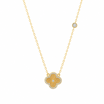Foto Colar dourado com pingente trevo e 1 ponto de zircônia cristal