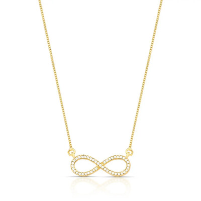 Foto Colar dourado com pingente símbolo infinito cravejado