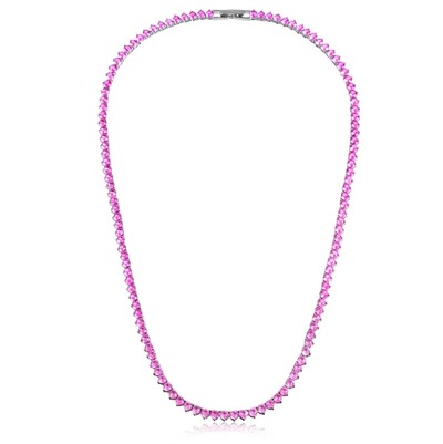 Foto Colar riviera ródio branco trama rígida 3 garras zircônias rosa de 3mm