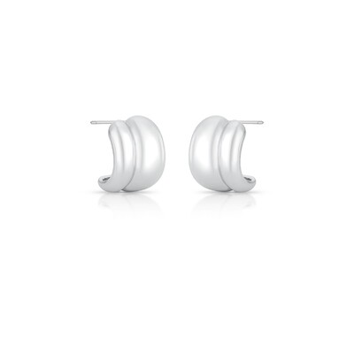 Foto Brinco meia argola ródio branco abaulada duas colunas lisas