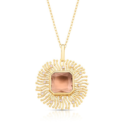 Foto Colar dourado elos retangulares com pingente solare cristal champanhe e fecho click