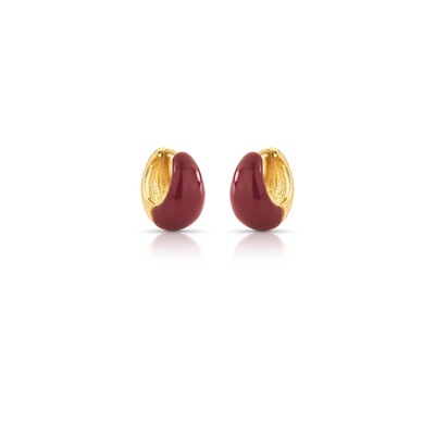 Foto Brinco argola dourada abaulada esmaltada marrom
