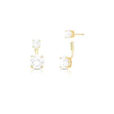 Foto Brinco ear jacket dourado 2 em 1 com duas zircônias redondas em garra