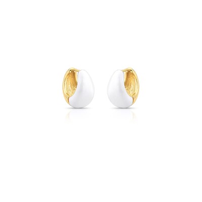 Foto Brinco argola dourada abaulada esmaltada branca