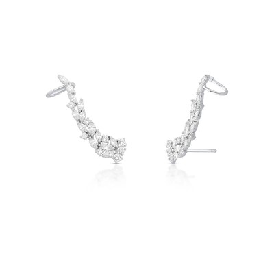 Foto Brinco ear cuff ródio branco com cristais navete e redondos com piercing