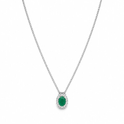 Foto Colar ródio branco oval com zircônia esmeralda fusion entorno cravejado