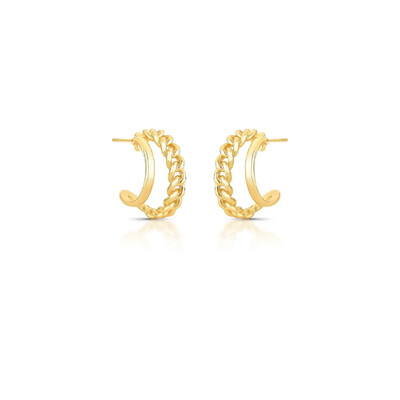 FotoBrinco meia argola dourada vazada 2 filetes liso e elo groumet