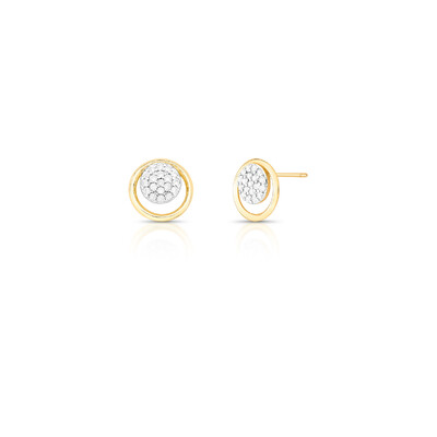 Foto Brinco dourado redondo e vazado cravejado de zircônias gray