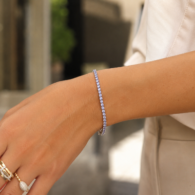 Foto Pulseira riviera ródio branco 4 pontas cristal lilas
