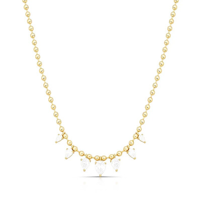 Foto Colar dourado de mini esferas lisas com sete zircônias em formato de gota