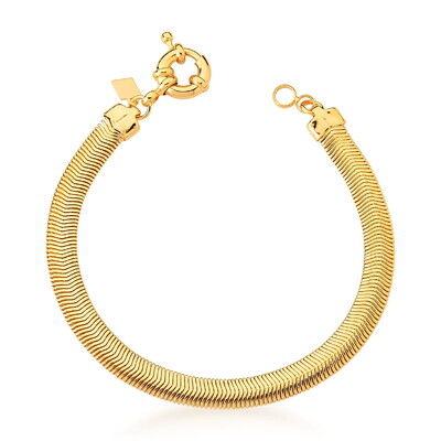 Foto Pulseira dourada malha snake lisa 6mm fecho boia
