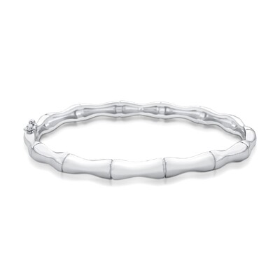Foto Pulseira bracelete ródio branco liso estilo bambu abaulado