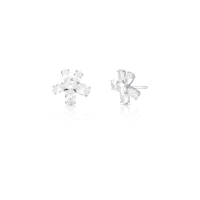 Foto Brinco ródio banho de flor com cristal oval