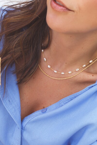 FotoColar dourado pérolas barroca intercaladas