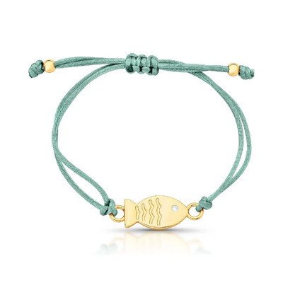 Foto Pulseira regulável em fio encerado verde e pingente de peixe trabalhado