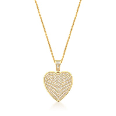 Foto Colar dourado cordão baiano com pingente de coração com zircônias cristal