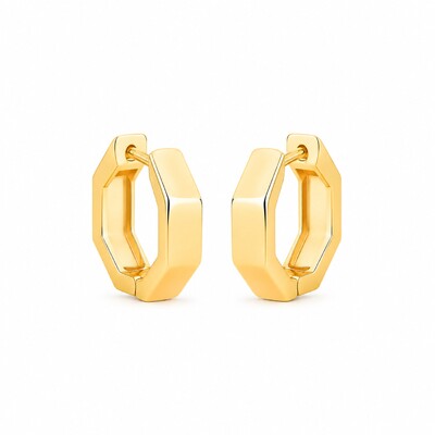 Foto Brinco argola dourada lisa hexagonal com fecho click G
