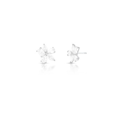 Foto Brinco ródio branco formato flor com cristais intercalados