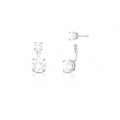 Foto Brinco ear jacket 2 em 1 em ródio branco com duas zircônias redondas em garra