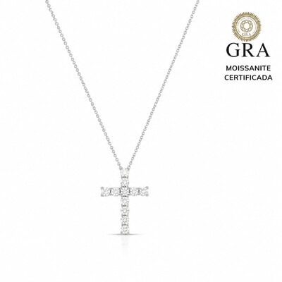 Foto Colar prata 925 ping de cruz moissanite redonda 2.5mm 0.06ct