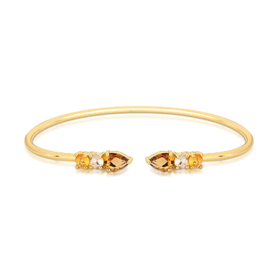 Foto Pulseira bracelete dourado com abertura e cristais formato gora e redondo em decradê marrom