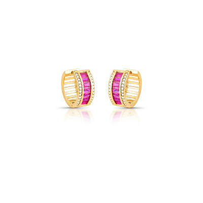 Foto Brinco argola dourada zircônias turmalina rosa e zircônia cristal em linha