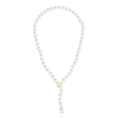 Foto Colar dourado pérolas shell estilo gravatinha fecho click