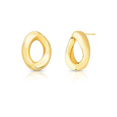 Foto Brinco dourado elo vazado liso curvo facetado