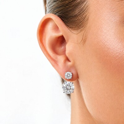 Foto Brinco ear jacket 2 em 1 em ródio branco com duas zircônias redondas em garra