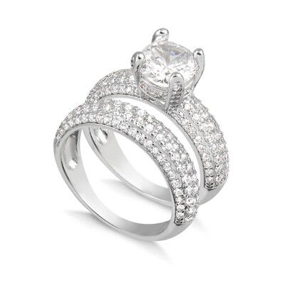 Foto Anel duplo solitário ródio branco cravejado