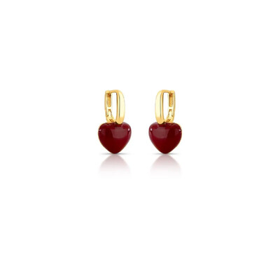 Foto Brinco argola dourada coração esmaltado vinho , fecho click