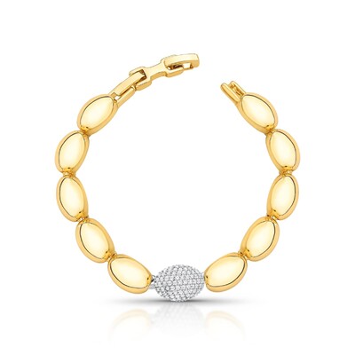 FotoPulseira dourada ovais lisos e1 oval cravejado zircônia cristal em ródio branco