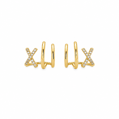 Foto Brinco ear cuff dourado 2 linhas lisas e X cravejado