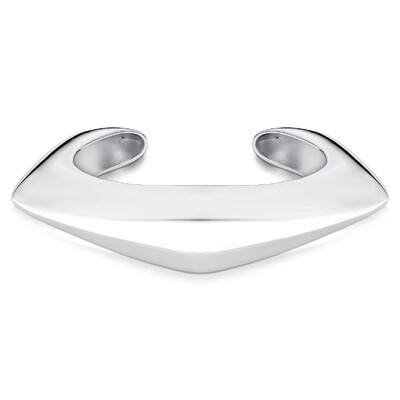 Foto Pulseira bracelete ródio branco curvo, abaulado e liso