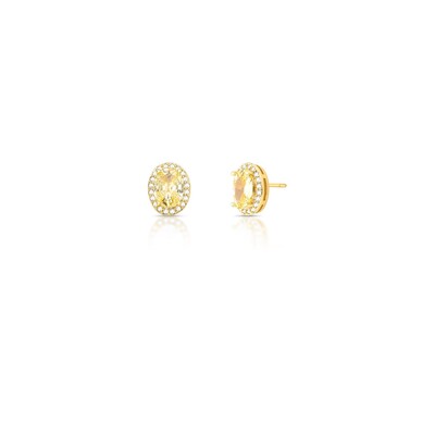 Foto Brinco dourado citrino oval entorno zircônia cristal M