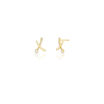 Foto Brinco dourado duas voltas curvas lisa e cravejada X