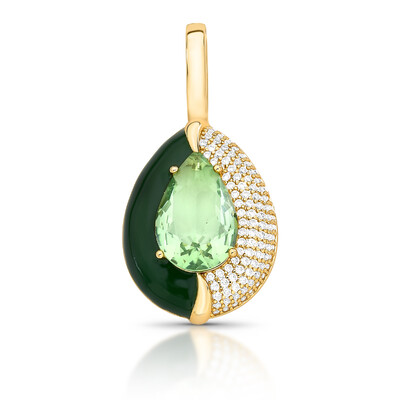 Foto Pingente dourado zircônia verde em formato de gota, esmaltado verde e zircônias cristal