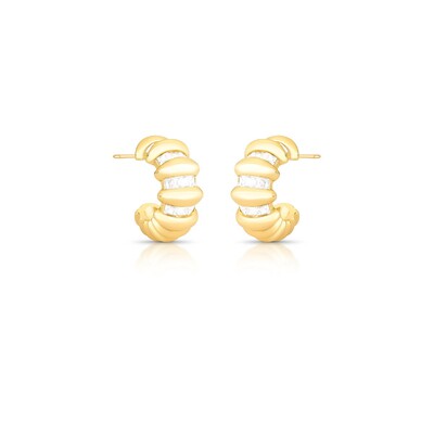 Foto Brinco meia argola dourada detalhe zircônia com linhas lisas