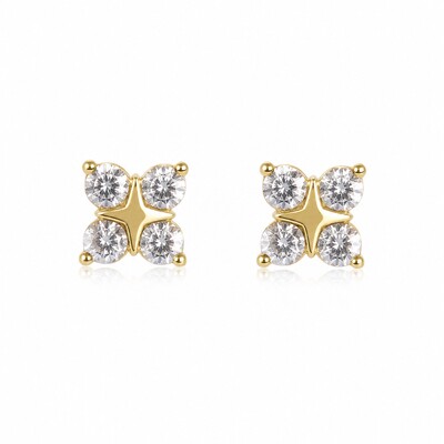 Foto Brinco dourado flor 4 zircônia cristal P