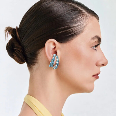 Foto Brinco ear hook ródio branco maxi zirconias azul Serenety ovais luxo