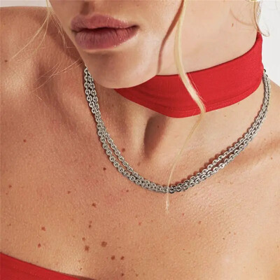 FotoColar ródio branco liso de elos redondos intercalados