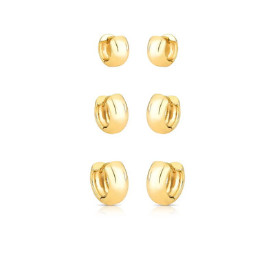 Foto Brinco trio argolas douradas lisas com fecho click 7mm de espessura