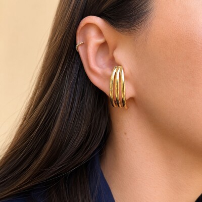 Foto Brinco Ear hook dourado 3 linhas lisas