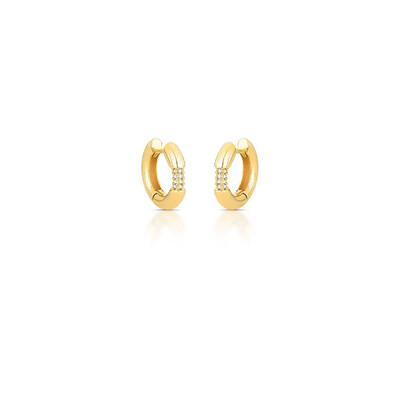 Foto Brinco argola dourada lisa com meio cravejado zircônia cristal