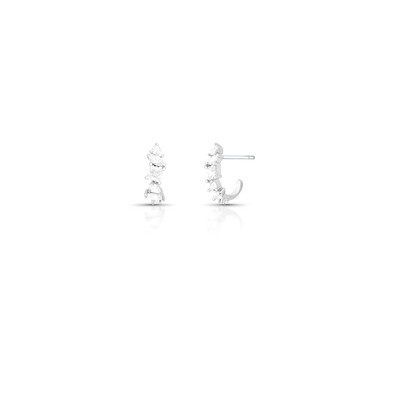Foto Brinco meia argola ródio branco cristais diversos