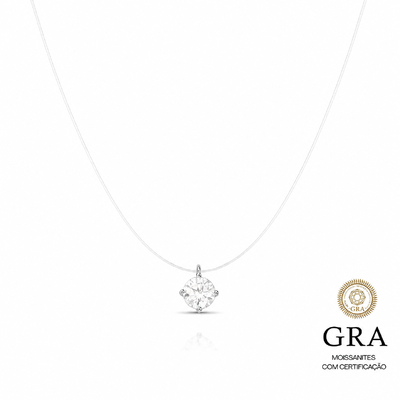 Foto Colar choker prata 925 em nylon com cristal Moissanite redondo 6mm, 0,5quilates.