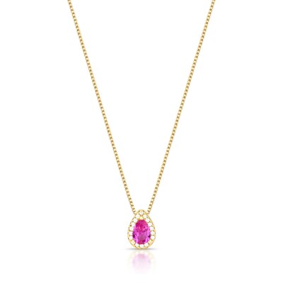 Foto Colar dourado pingente gota rosa escuro com zircônia cristal entorno