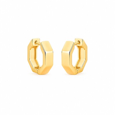 Foto Brinco argola dourada lisa hexagonal com fecho click M