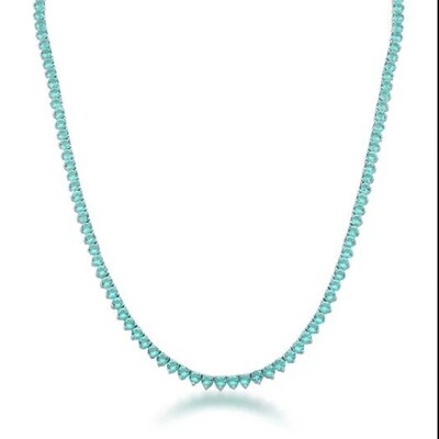 Foto Colar riviera ródio branco trama rígida 3 garras zircônias turmalina de 3mm